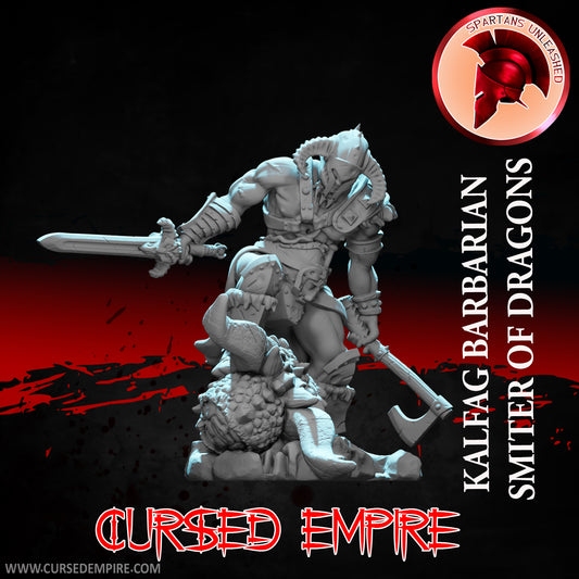 RPG/Tabletop Gaming Miniature - Barbarian Dragon Slayer Kalfag, Smiter of Dragons - Unpainted